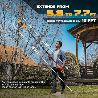 2-in-1 Pole Pruning Shears Cordless, 1.6" Cutting Diameter Electric Pruning Shears with Extension Pole, 21V 2×4.0Ah Battery Powered Pruner, 13.7FT Reach Power Pole Pruner for Tree Trimming
