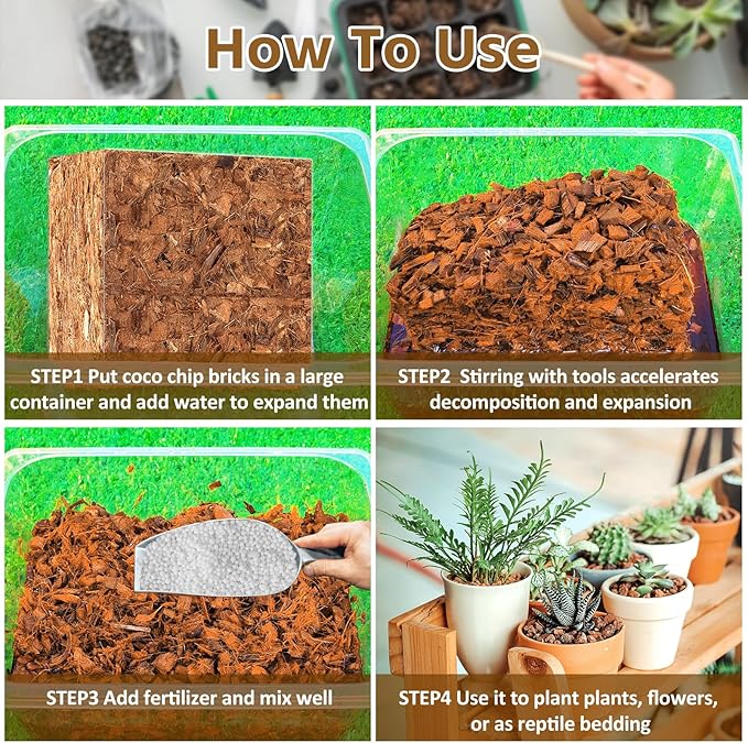 Riare 10LBS Coco Chips Substrate for Plants- 100% Organic Coconut Husk Chips with Low EC and pH Balanced, High Expansion Coconut Substrate Coco Husk Mulch for Garden Flowers, Herbs, Planting