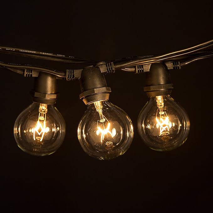 Hometown Evolution, Inc. 100 Foot C9 Commercial Exterior Globe String Lights with 80 G50 2 Inch Clear Bulbs (Black Wire) for Weatherproof Heavy Duty Vintage Outside Lighting