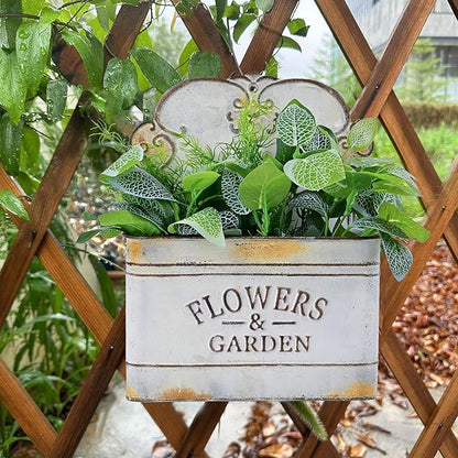 CVHOMEDECO. Farmhouse Metal Wall Planter Rustic Galvanized Flower Holder Wall Mount Flower pots for Indoor, Outdoor and Wall Decor, Set of 2 (Grey)