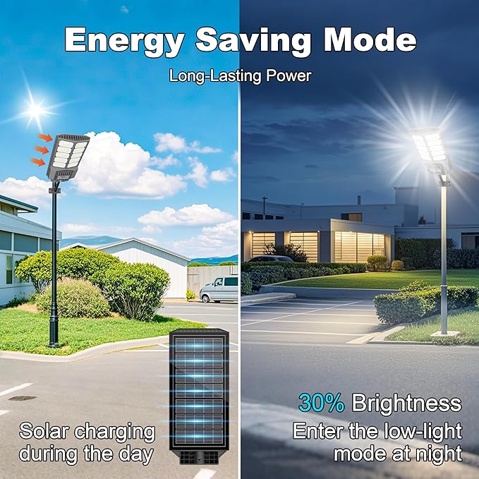 Solar Street Light, Dusk-to-Dawn Waterproof LED Solar Street Lights Outdoor with Pole Mount,9000W IP67,7000K, High Lumen Outdoor Lighting for Driveway, Farm, Street & Parking