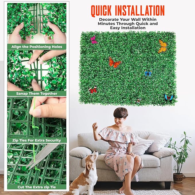 12Pcs Artificial Grass Wall Panels - 10”x10” Grass Backdrop Wall, UV Protected Greenery Decor for Indoor Outdoor Use (10”x10” (12pcs))