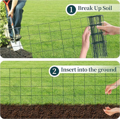 Decorative Garden Fence Border Rolls, Total 14 in x 40 ft 2 Pack Metal Folding Flat Wire Fencing for Yard, Green PVC Coated Outdoor Patio Landscape Flower Bed Edging