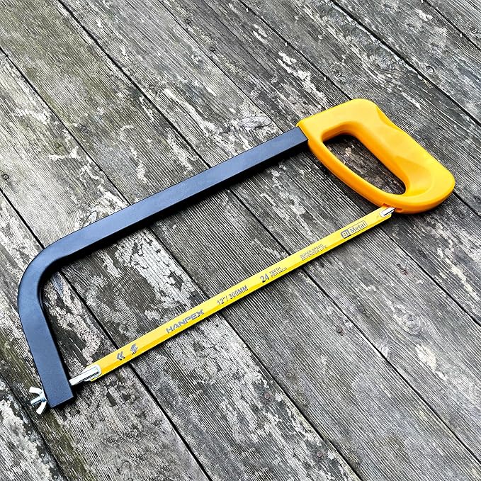 12in. High-Tension Hacksaw Frame with 24 TPI Bi-metal Blade, Hand Saw Suitable for Metal, wood, PVC, Carpentry