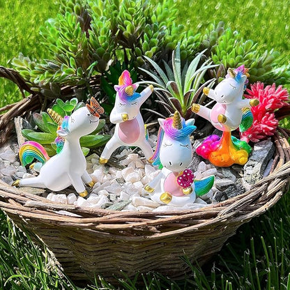 Mood Lab Miniature Unicorn Figurines Set - Funny Mini Statue Kit of 4 pcs - Unicorn Fairy Garden Accessories
