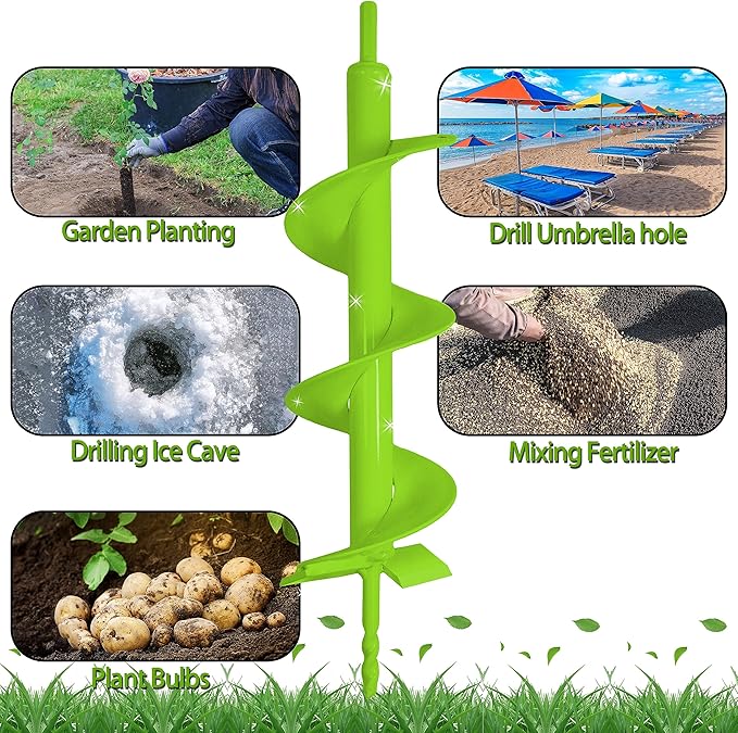 Upgraded Garden Auger Drill Bit 4 x 16”,Double Blade Heavy Duty Garden Auger Bit,Ice Drill Auger-3/8" Hex Drive Drill, for Planting Bulb & Bedding Plant Augers