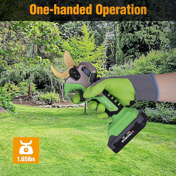 WORKPROX Electric Pruning Shears, 1.26" Cutting Diameter, Brushless Motor, SK5 Titanium-Coated Blades, 2Ah Battery Pruning Shears with LCD Display