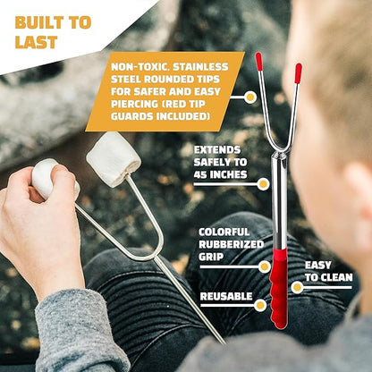 MalloMe Smores Sticks for Fire Pit Extra Long - Marshmallow Roasting Sticks Smores Kit -Smore Skewers Hot Dog Fork Campfire Cooking Equipment, Camping Essentials,Outdoor Campfire Accessories 45"20Pack