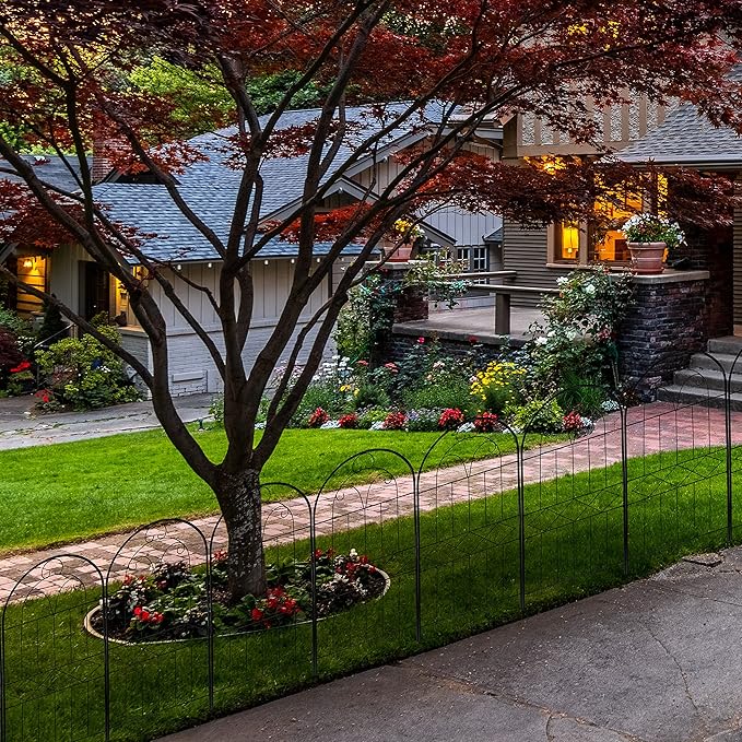 Decorative Garden Fence 10 Pack, 30in (H) x 10ft (L) Rustproof Metal Wire Animal Barrier, Arched Flower Edging Border Fencing Panel for Dog, Yard, Patio, Outdoor, Decor