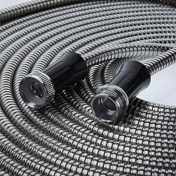 BIONIC STEEL 50 Ft Metal Garden Hose with Sprayer Nozzle, Non Kinking Designed Stainless Steel Heavy Duty Water Hose 50Ft x 5/8 in. Ultra Flexible NON Expandable for Uninterrupted Water Flow, 500 PSI