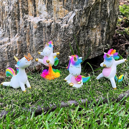 Mood Lab Miniature Unicorn Figurines Set - Funny Mini Statue Kit of 4 pcs - Unicorn Fairy Garden Accessories