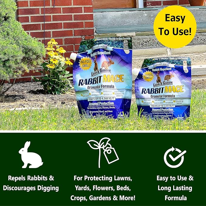 Nature's MACE Rabbit Repellent Granules, Outdoor Rabbit Deterrent for Landscape, Keep Bunnies Out of Your Lawn and Garden, 30 Pound Granular Bag, Safe to use Around Pets, People, & Plants