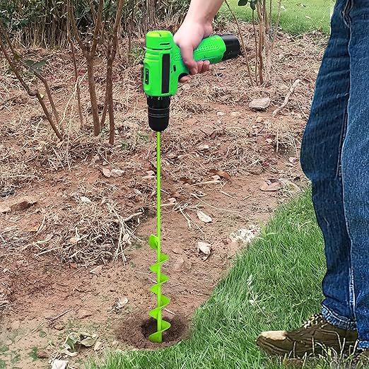 SYITCUN Auger Drill Bit for Planting - 2" X 32" Heavy-Duty Garden Auger Spiral Drill Bit - Bulb Planter Tool - 3/8" Hex Drive Drill