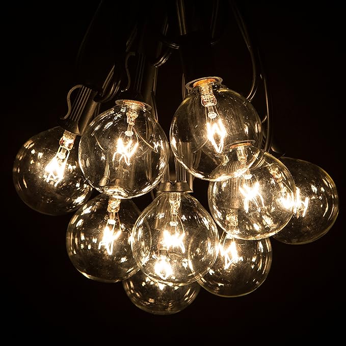 Hometown Evolution, Inc. 50 Foot G50 Globe Patio String Lights with Black Wire (+ 2 Free Spares) with 2” Clear Light Bulbs for Outdoor String Lighting