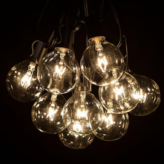 Hometown Evolution, Inc. Outdoor Globe String Lights (100 Foot, G50 Clear - Black Wire - 2 Inch 7-Watt Bulbs +5 Free Spares)