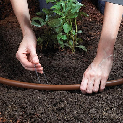 Raindrip SDGCBHP Automatic Drip Irrigation Watering Kit with Timer for Ground Cover & Flower Beds, Waters up to 200 Sq. ft, Timer with Customizable Settings & 13 GPH Half-Circle Adjustable Sprayers, Black;Galvanized Steel;Brown