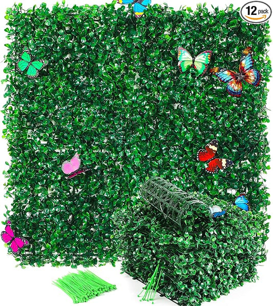 12Pcs Artificial Grass Wall Panels - 10”x10” Grass Backdrop Wall, UV Protected Greenery Decor for Indoor Outdoor Use (10”x10” (12pcs))