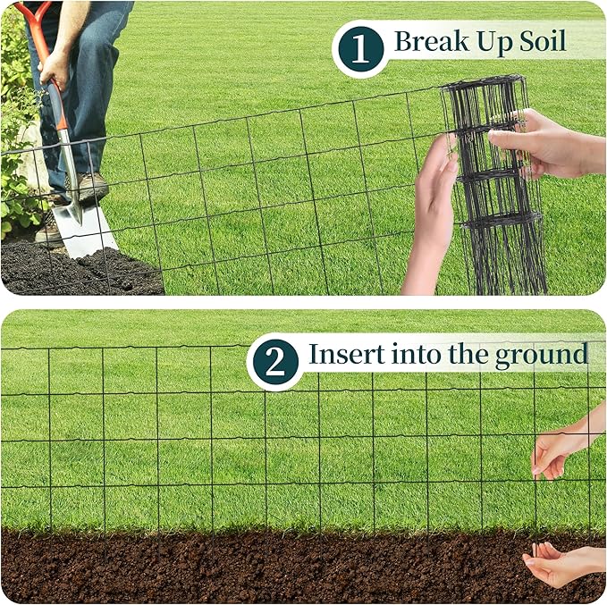 Decorative Garden Fence Border Rolls, Total 14 in x 40 ft 2 Pack Metal Folding Flat Wire Fencing for Yard, Black PVC Coated Outdoor Patio Landscape Flower Bed Edging